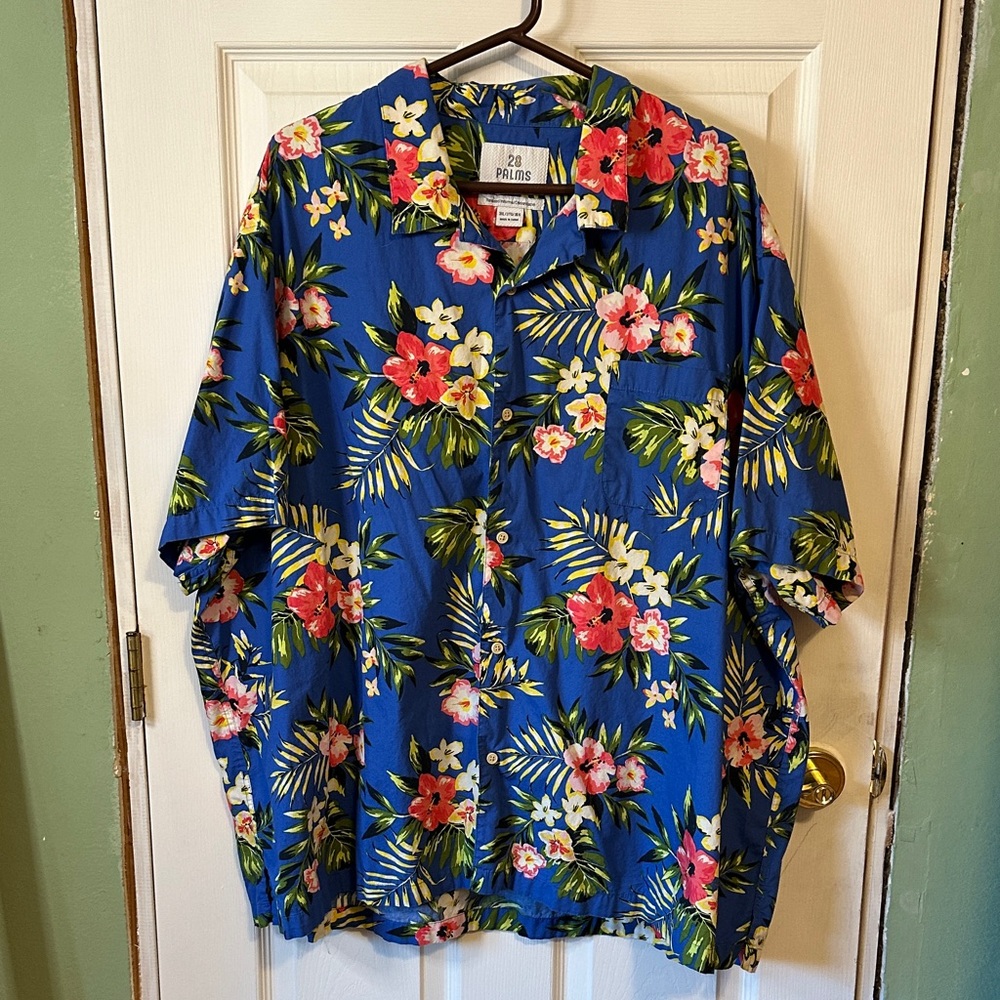 Blue Floral Men's Casual Shirt 3XL